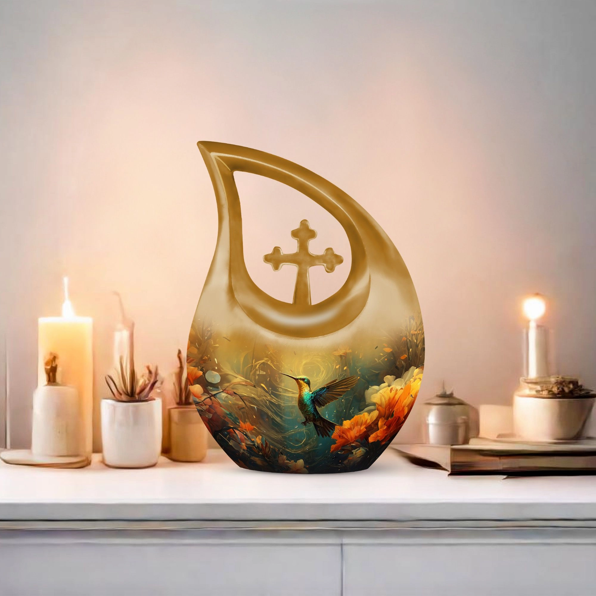 Serenity Memories: Beautiful Humming Birds Large Memorial Urn - Timeless Elegance Funeral Options