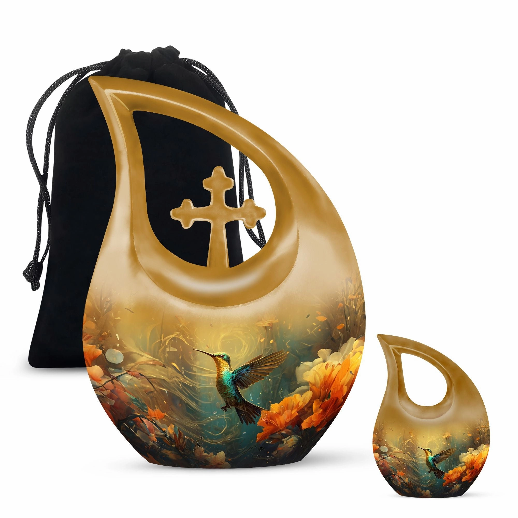 Serenity Memories: Beautiful Humming Birds Large Memorial Urn - Timeless Elegance Funeral Options