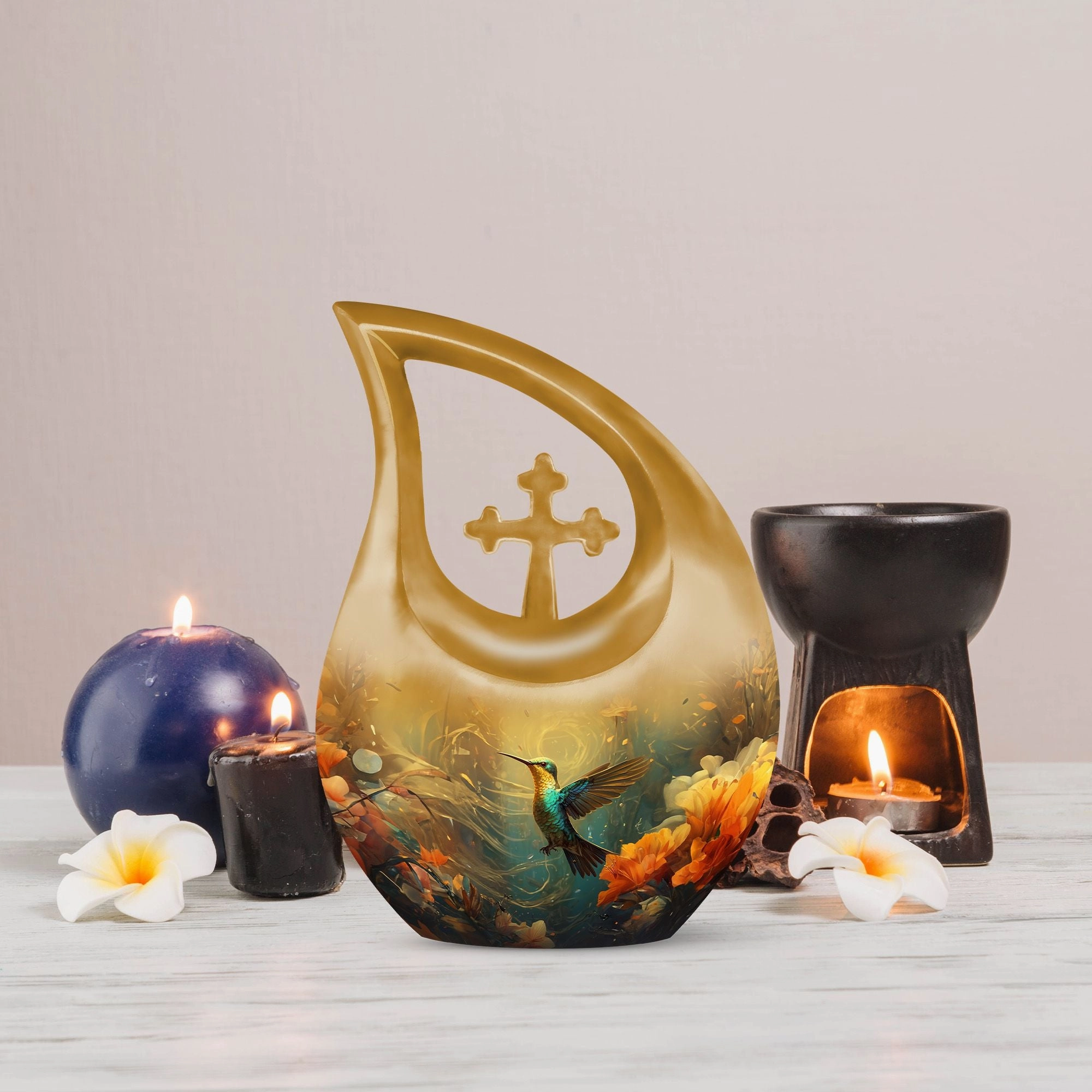 Serenity Memories: Beautiful Humming Birds Large Memorial Urn - Timeless Elegance Funeral Options