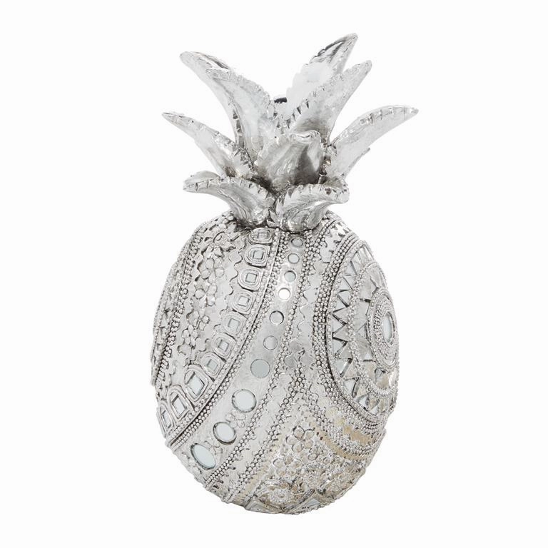 SILVER POLYSTONE GLAM PINAPPLE SCULPTURE