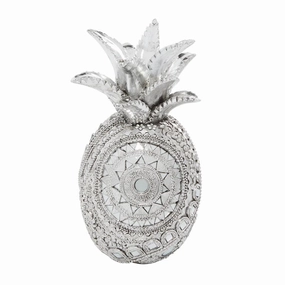 SILVER POLYSTONE GLAM PINAPPLE SCULPTURE