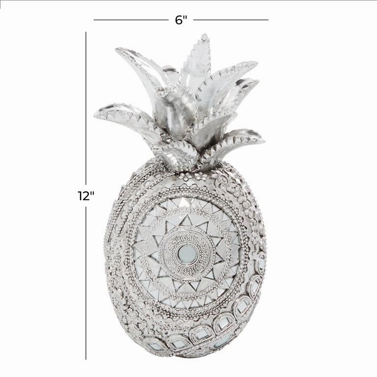 SILVER POLYSTONE GLAM PINAPPLE SCULPTURE