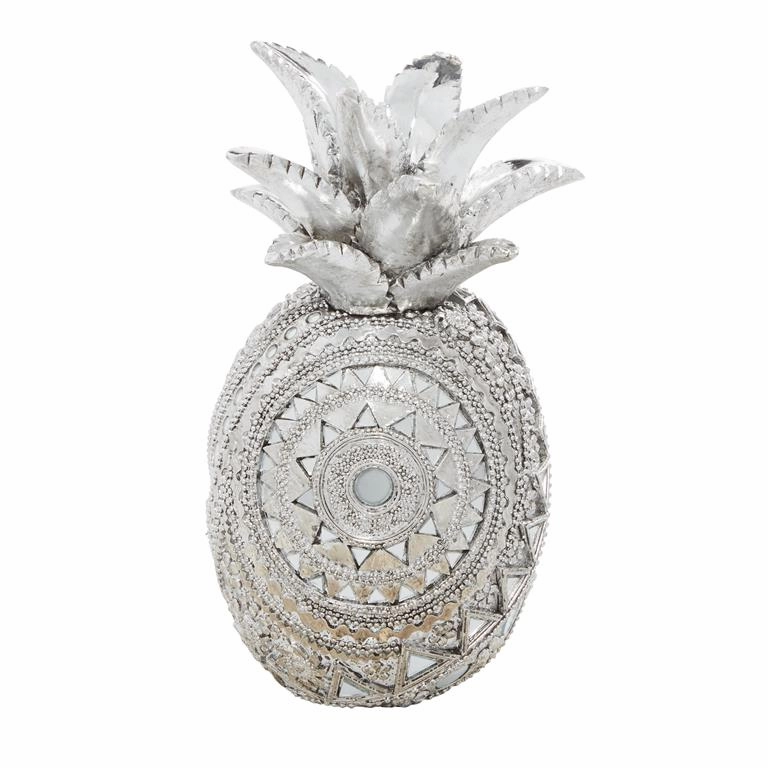 SILVER POLYSTONE GLAM PINAPPLE SCULPTURE