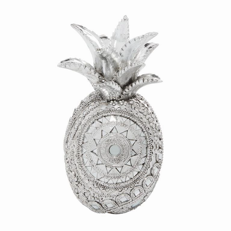 SILVER POLYSTONE GLAM PINAPPLE SCULPTURE