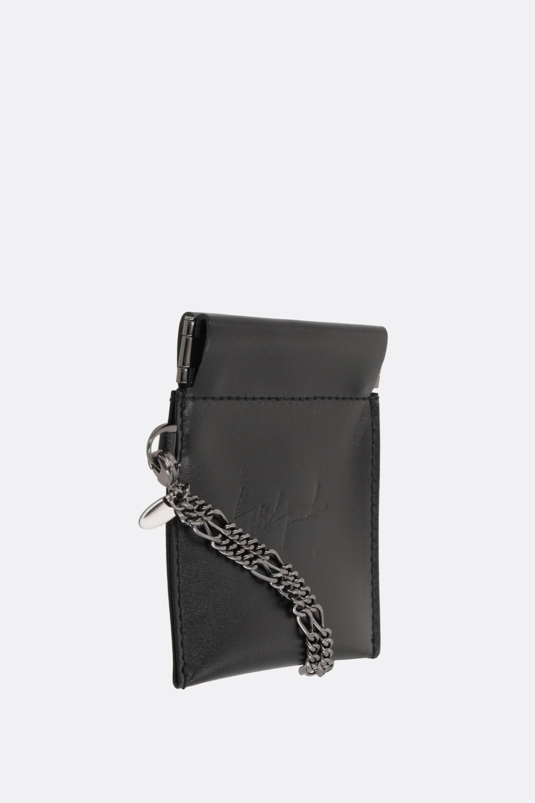 smooth leather coin purse with chain