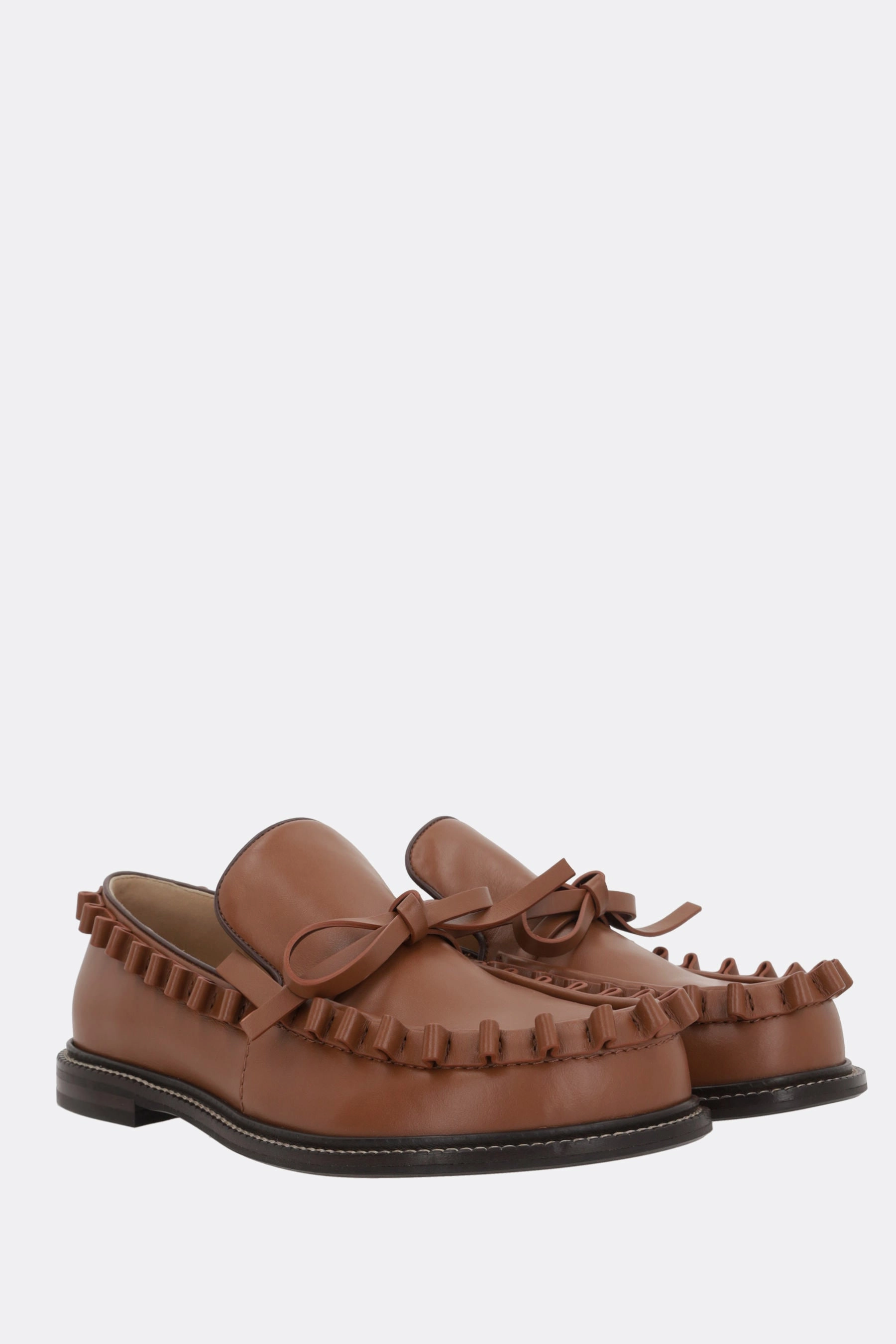 smooth leather loafer with ruffle detail