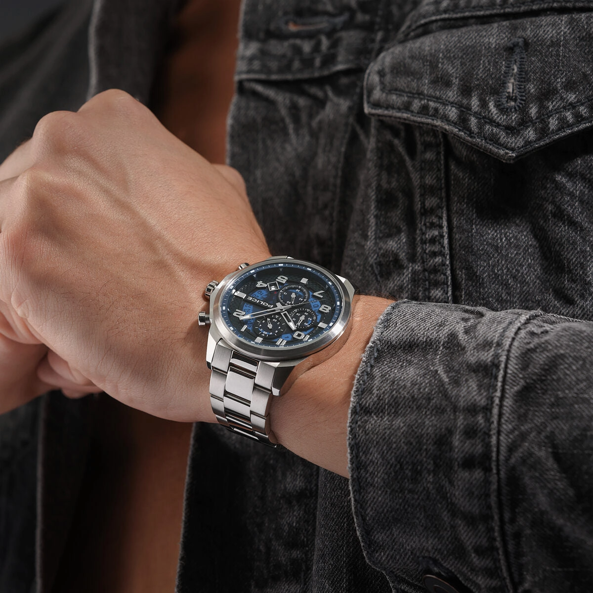 Stainlesss Steel Case & Blue Dial Watch With Stainless Steel Bracelet Strap