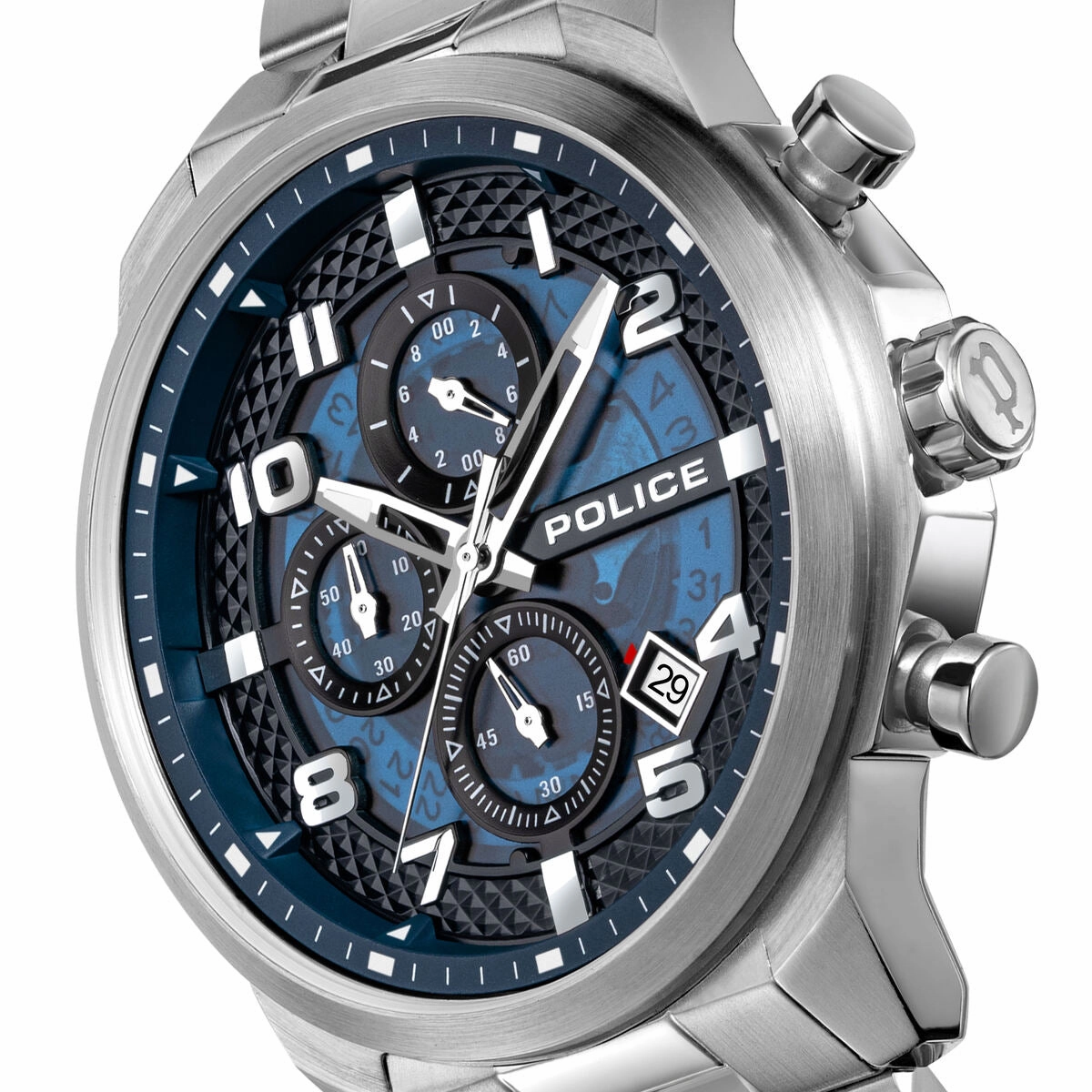 Stainlesss Steel Case & Blue Dial Watch With Stainless Steel Bracelet Strap