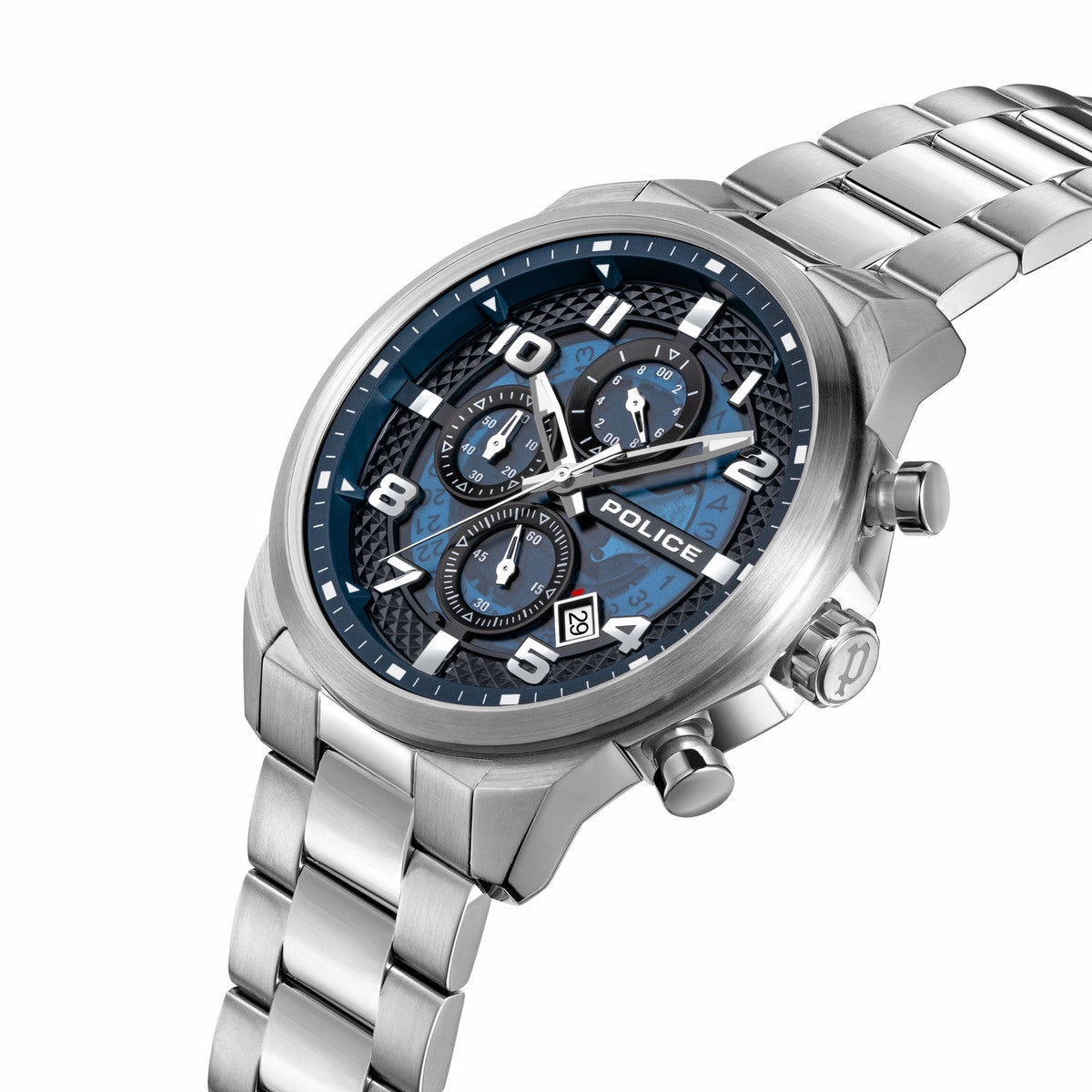 Stainlesss Steel Case & Blue Dial Watch With Stainless Steel Bracelet Strap