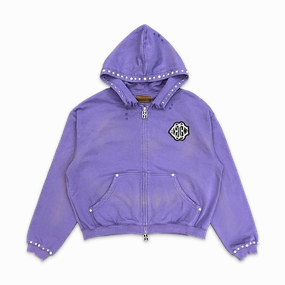 Studded Boxy Zip Hoodie Purple
