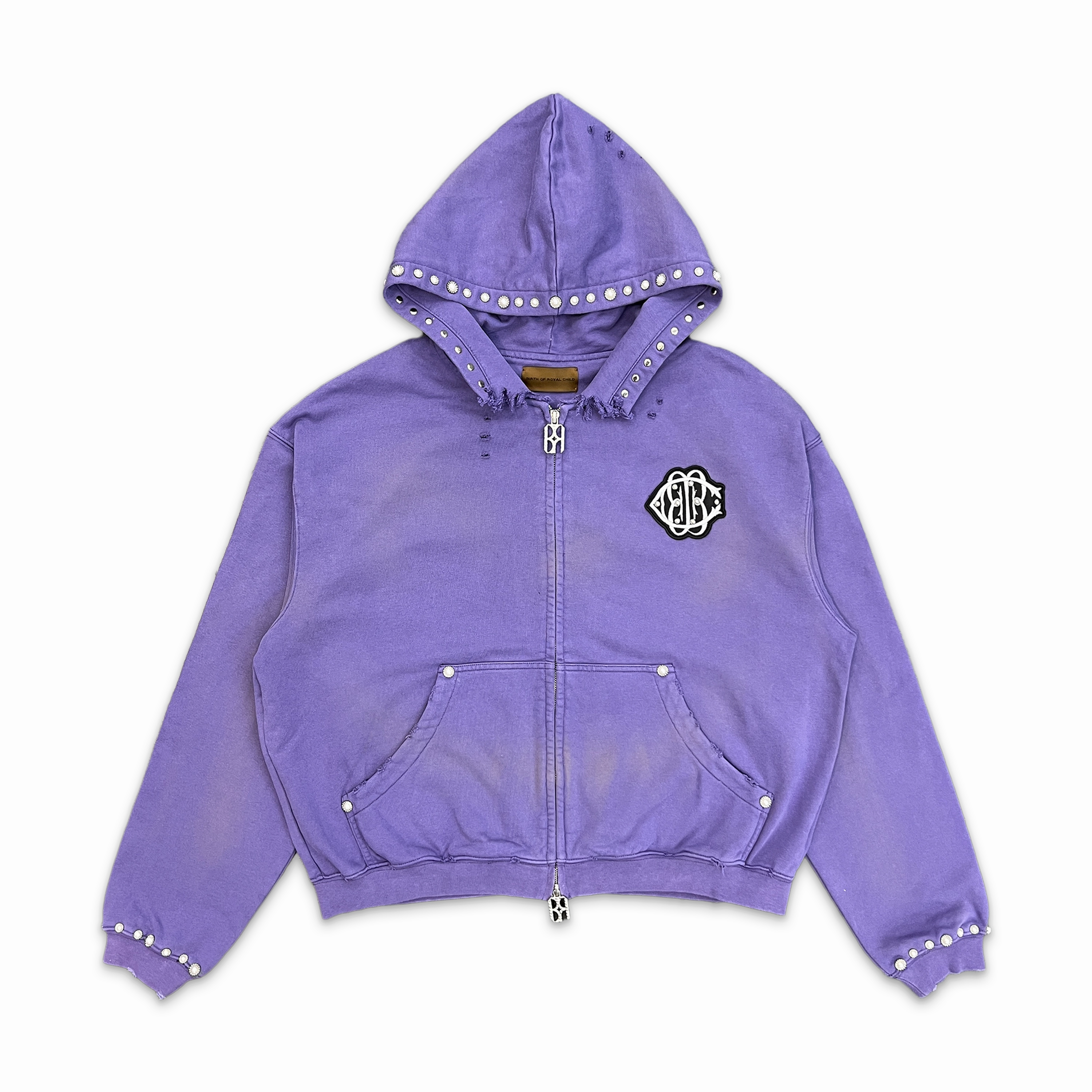 Studded Boxy Zip Hoodie Purple