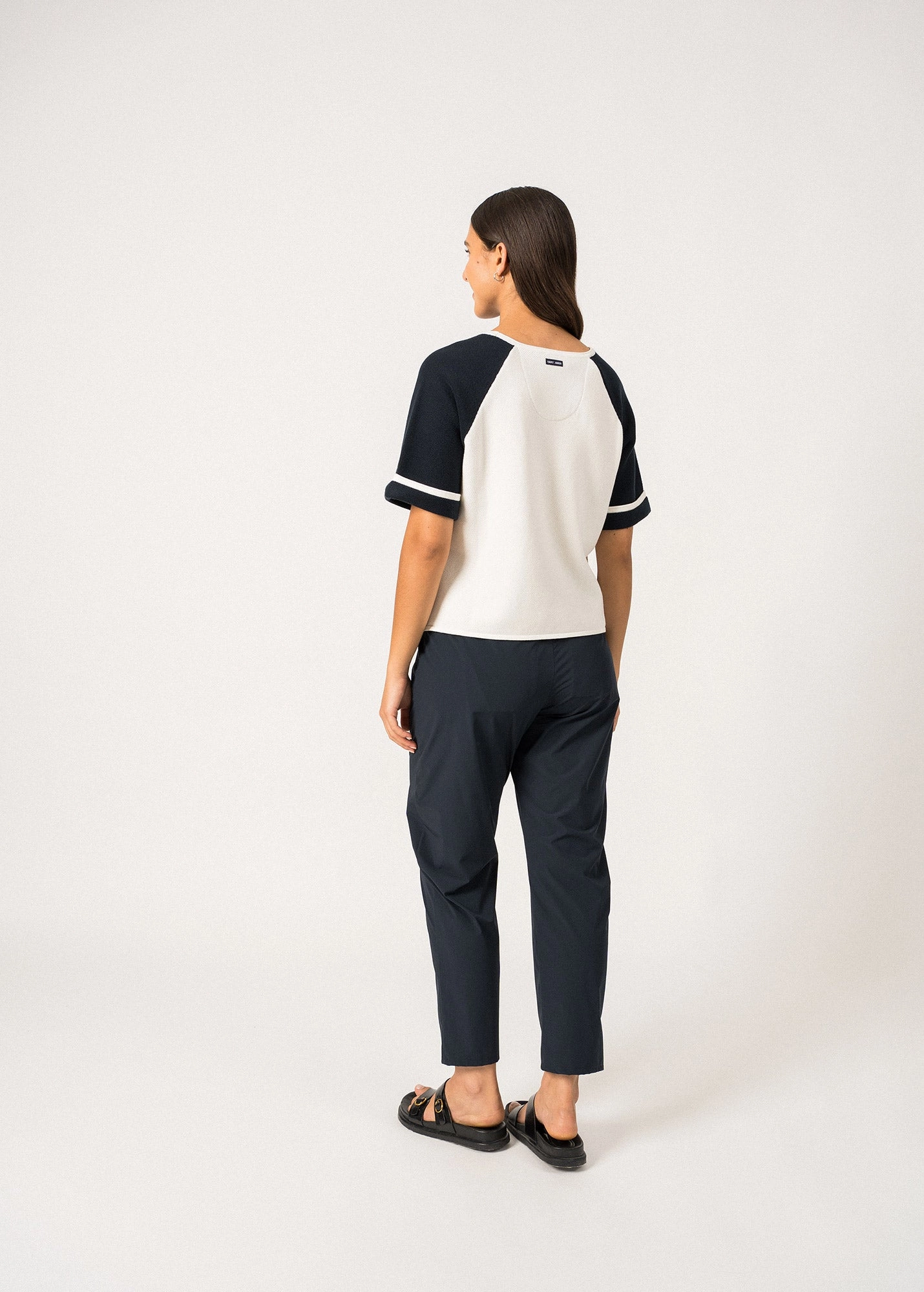 TRAVERSEE - Fancy Knit Cotton T-Shirt by Isabelle Ballu | 100% Cotton (IVORY / NAVY)