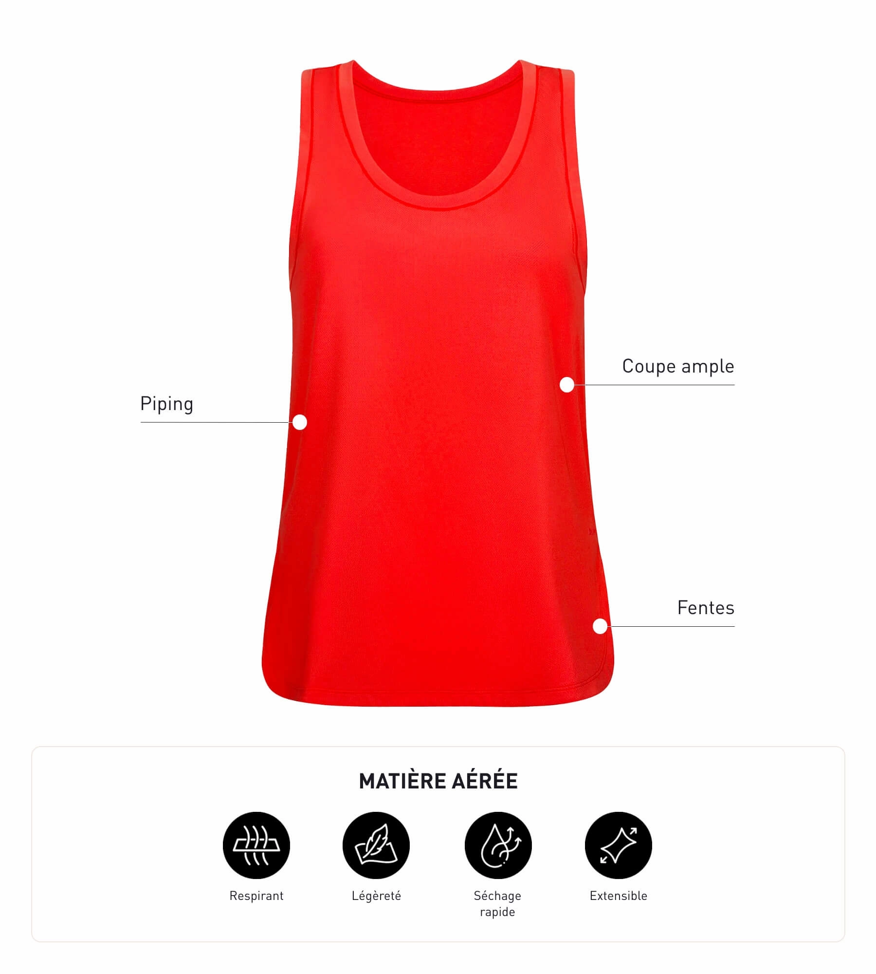 Women's long sports tank top in orange viscose Dim Move