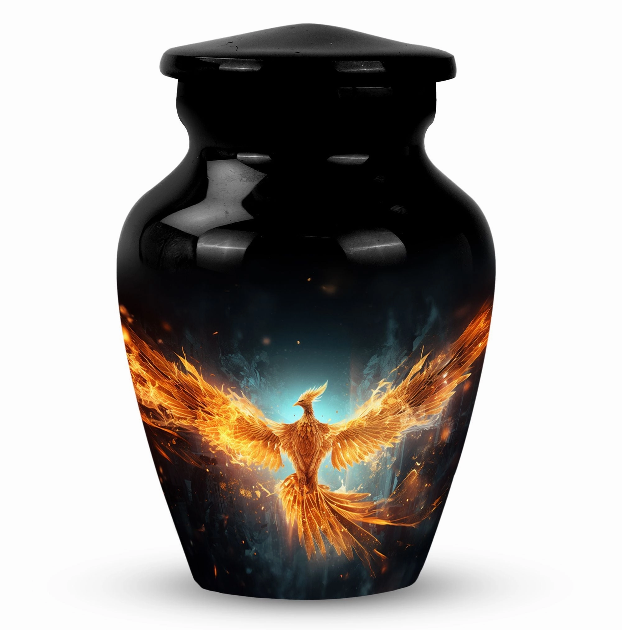 Yellow Phoenix Elegance: A Timeless Cremation Urn