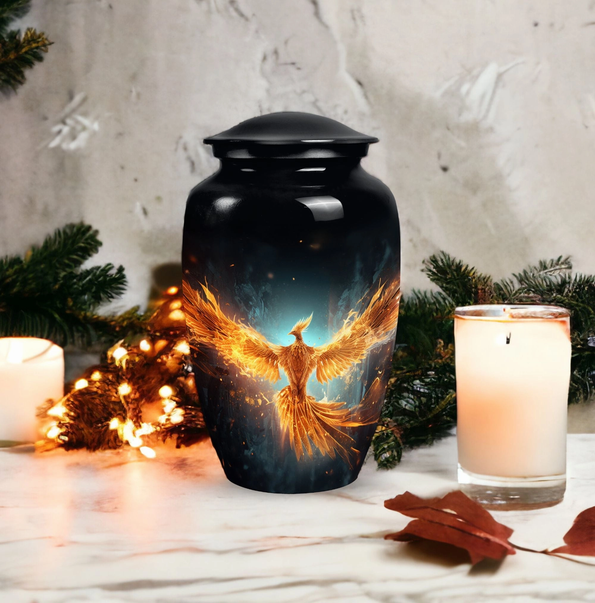 Yellow Phoenix Elegance: A Timeless Cremation Urn