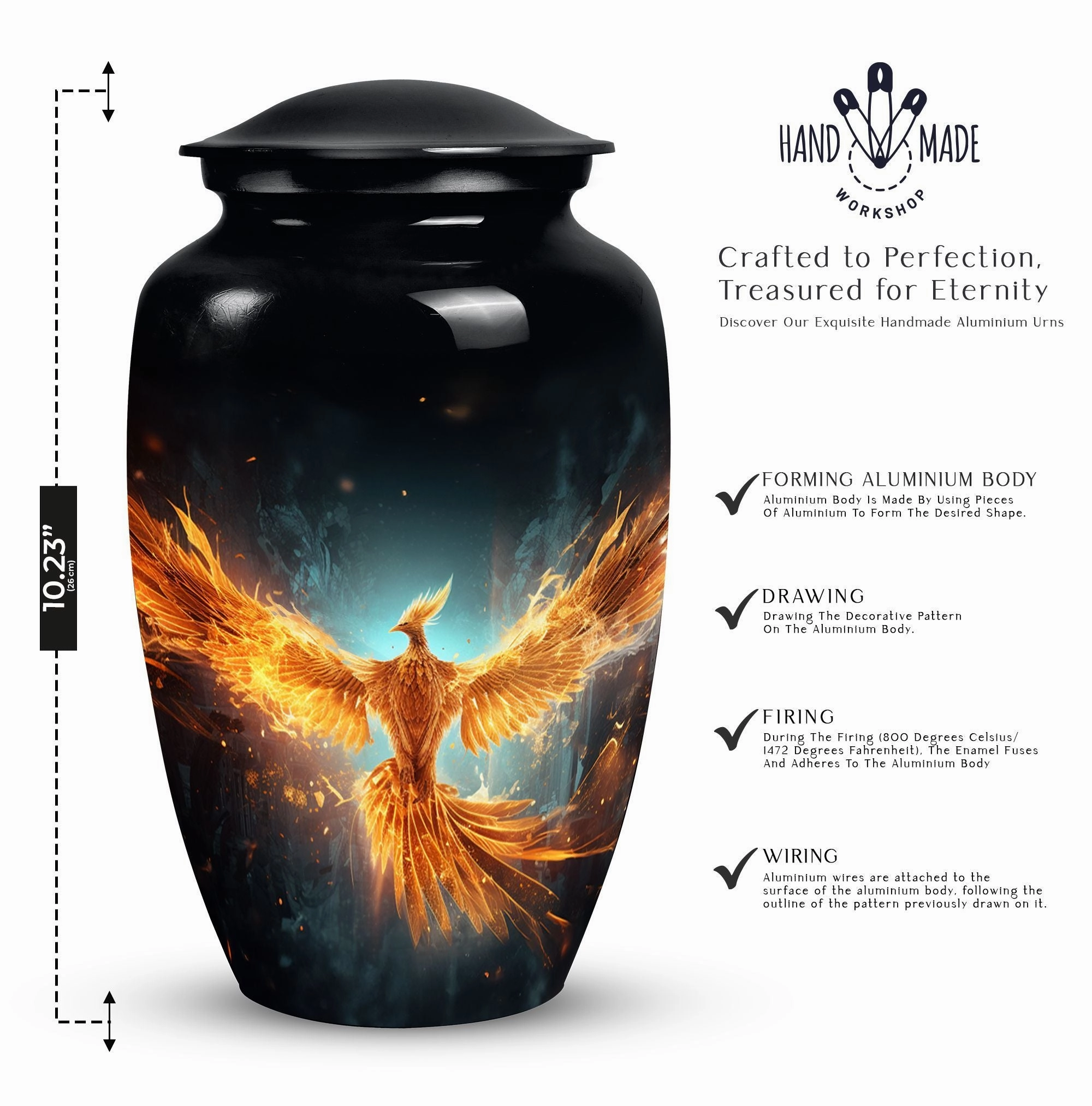 Yellow Phoenix Elegance: A Timeless Cremation Urn