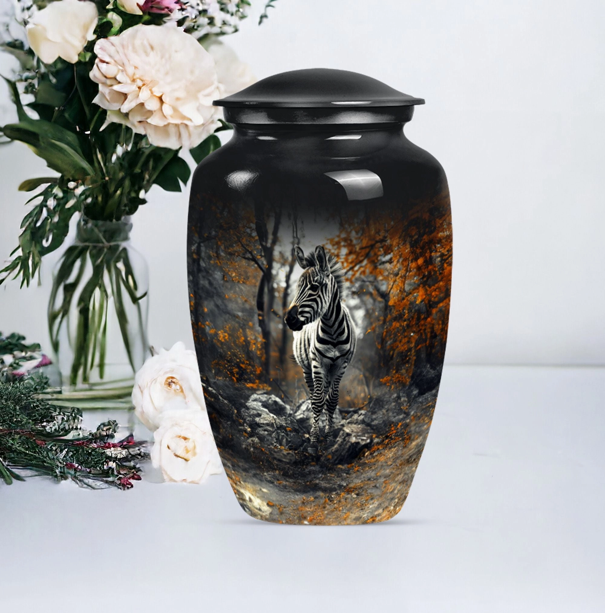 Zebra Urn Majesty: Refined Cremation Solution for Men