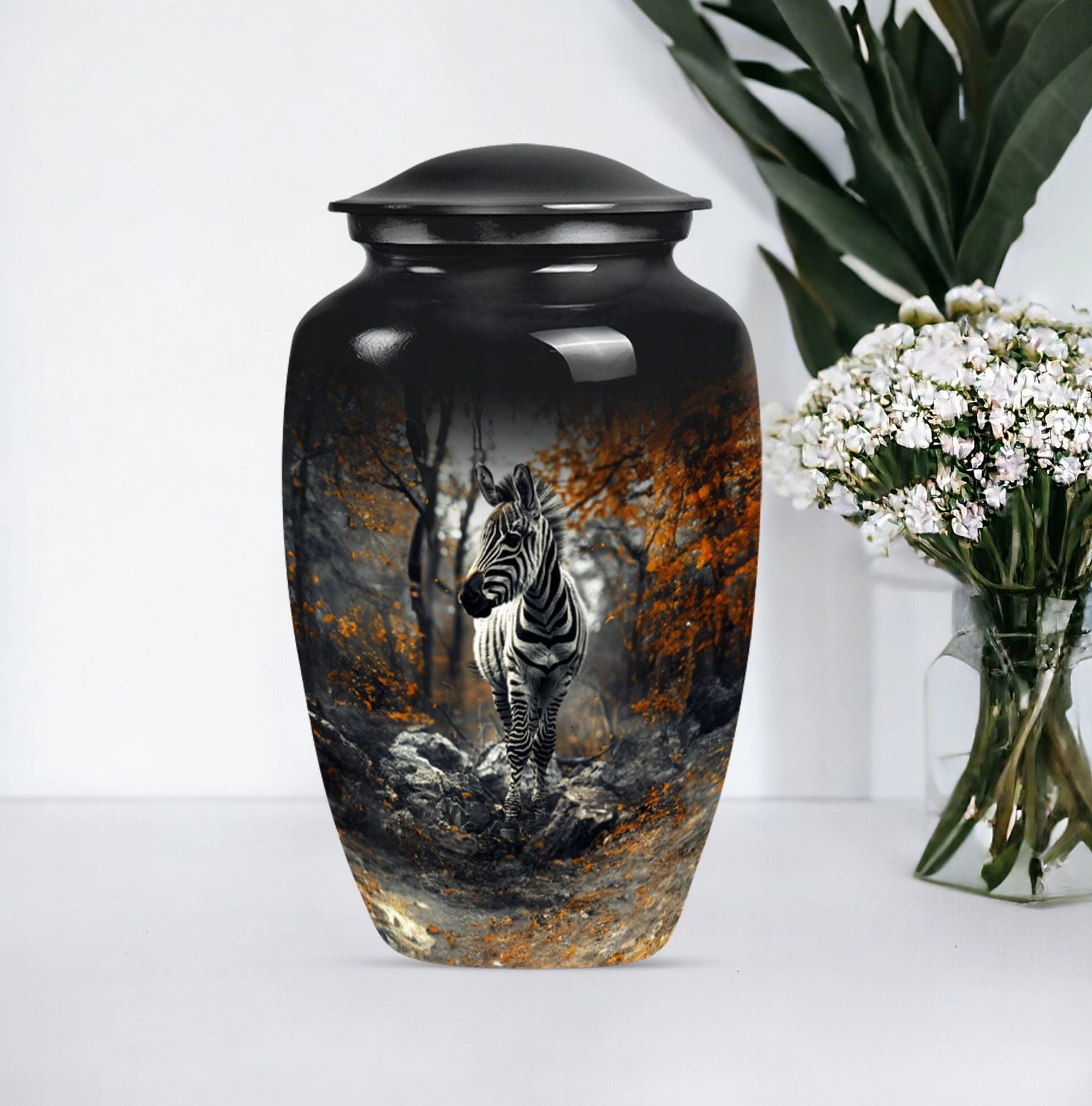 Zebra Urn Majesty: Refined Cremation Solution for Men